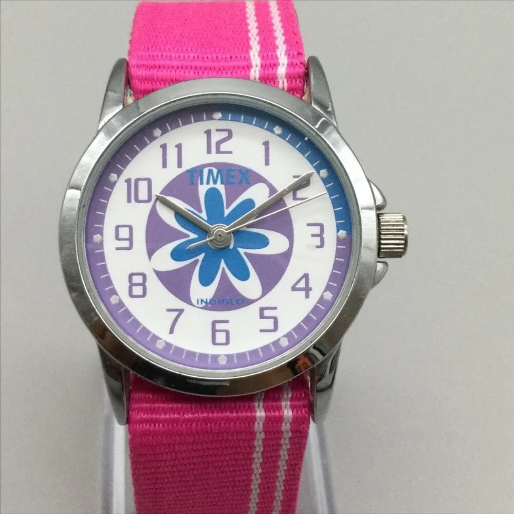 Timex Girls Watch 31mm Floral Dial Pink Nylon Indiglo WR 30M New Battery